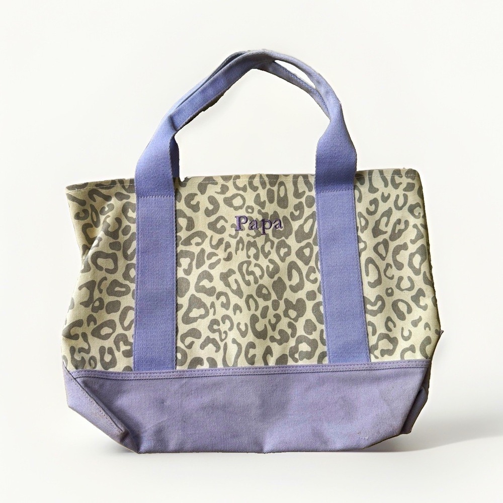 Pottery Barn Kids Purple/Gray Leopard Animal Print Zip Tote Bag Inner Pocket